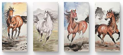 云海松涛 奔马图四连幅