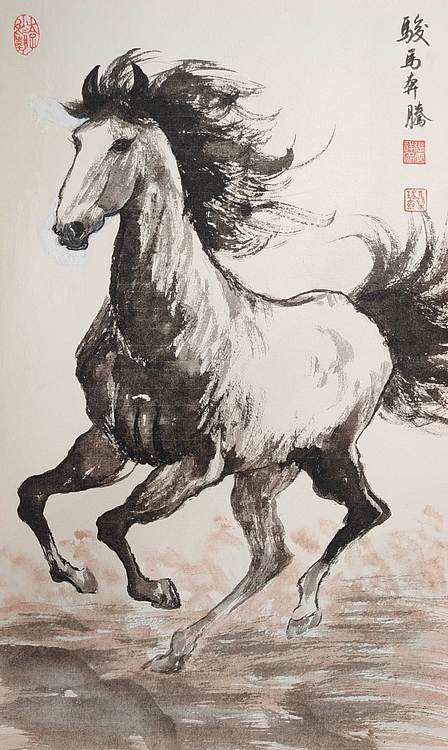 云海松涛 徐悲鸿奔马图四连幅