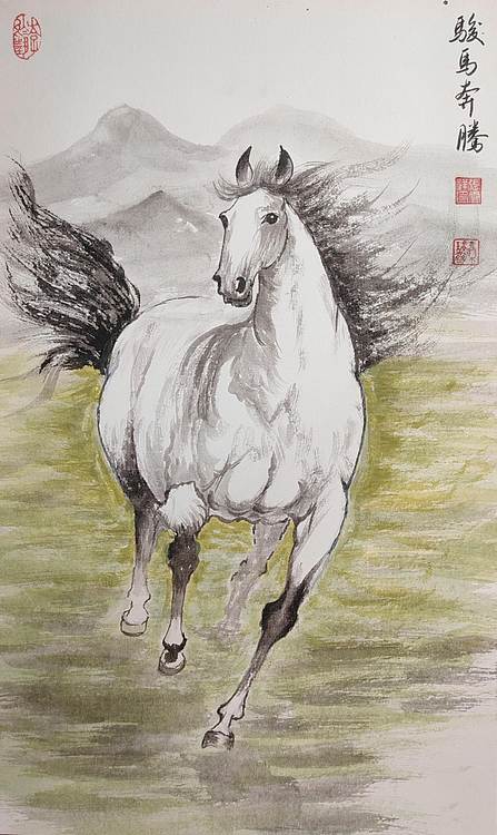 云海松涛 奔马图四连幅