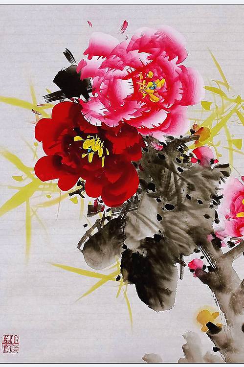 高晓林 （5496）国家一级美术师江苏省美协会员，斗方牡丹