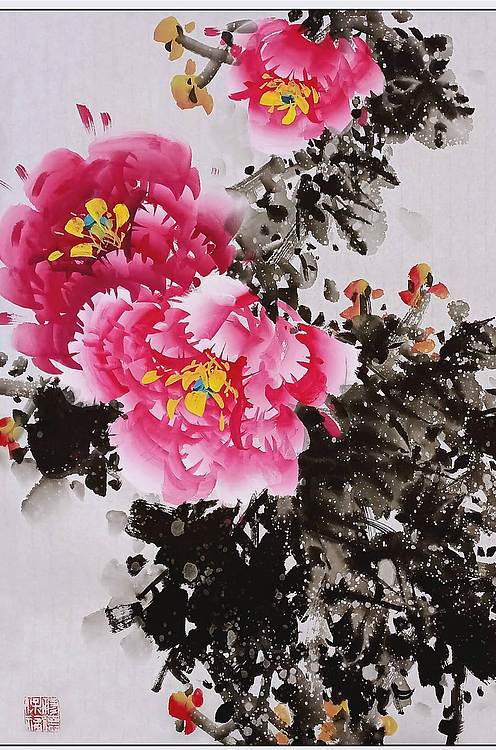 高晓林 （5498）国家一级美术师江苏省美协会员，斗方牡丹