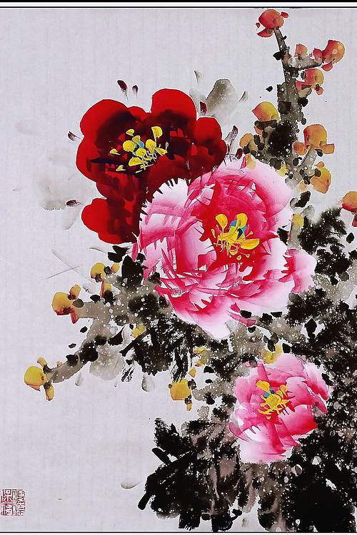 高晓林 （5499）国家一级美术师江苏省美协会员，斗方牡丹