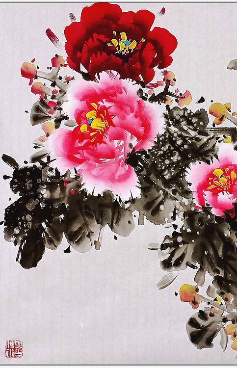 高晓林 （5493）国家一级美术师江苏省美协会员，斗方牡丹