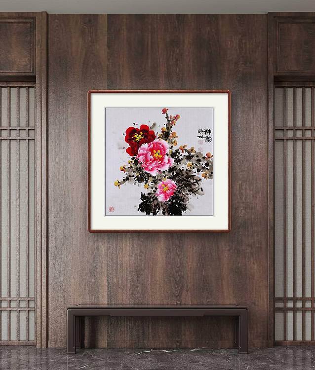 高晓林 （5499）国家一级美术师江苏省美协会员，斗方牡丹