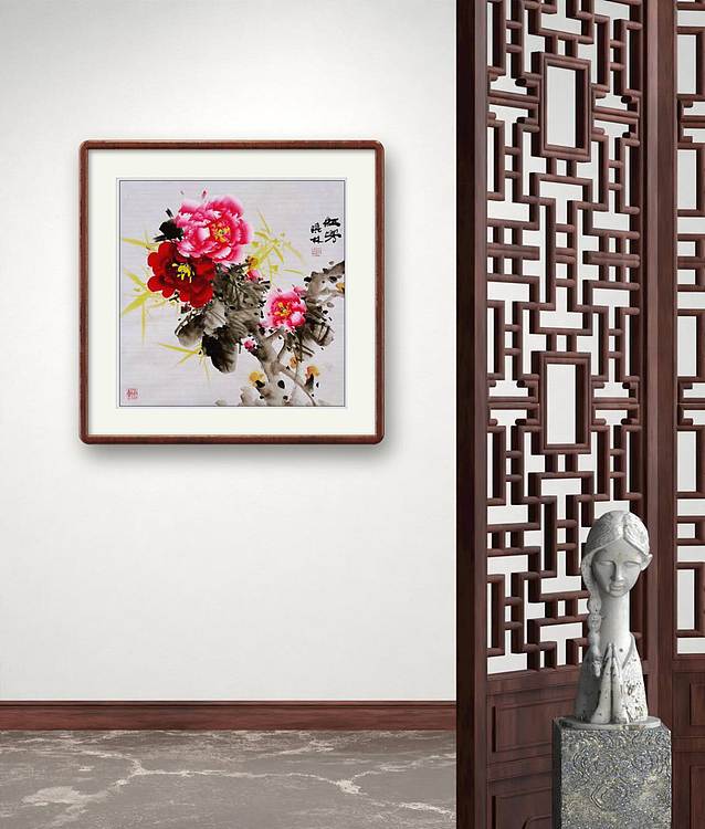 高晓林 （5496）国家一级美术师江苏省美协会员，斗方牡丹