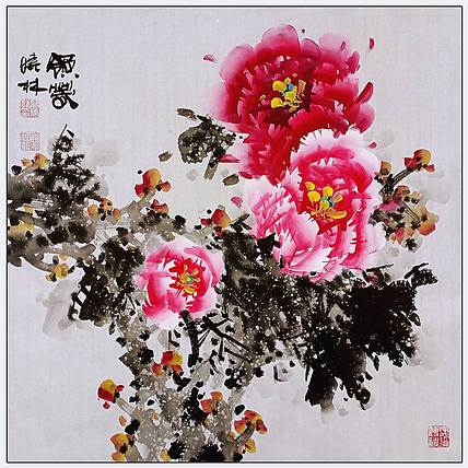 高晓林 （5495）国家一级美术师江苏省美协会员，斗方牡丹