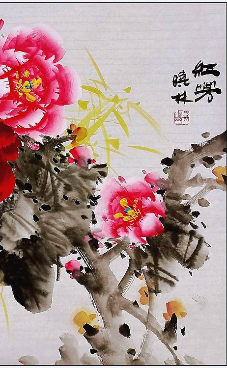 高晓林 （5496）国家一级美术师江苏省美协会员，斗方牡丹