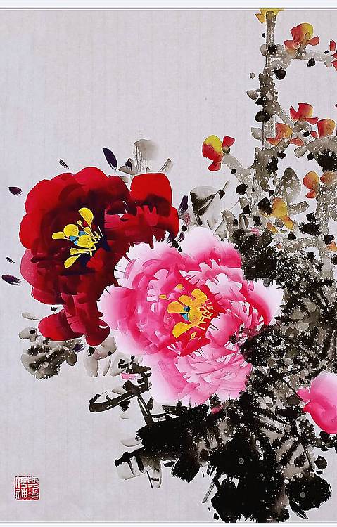 高晓林 （5497）国家一级美术师江苏省美协会员，斗方牡丹