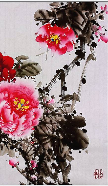 高晓林 （5494）国家一级美术师江苏省美协会员，斗方牡丹