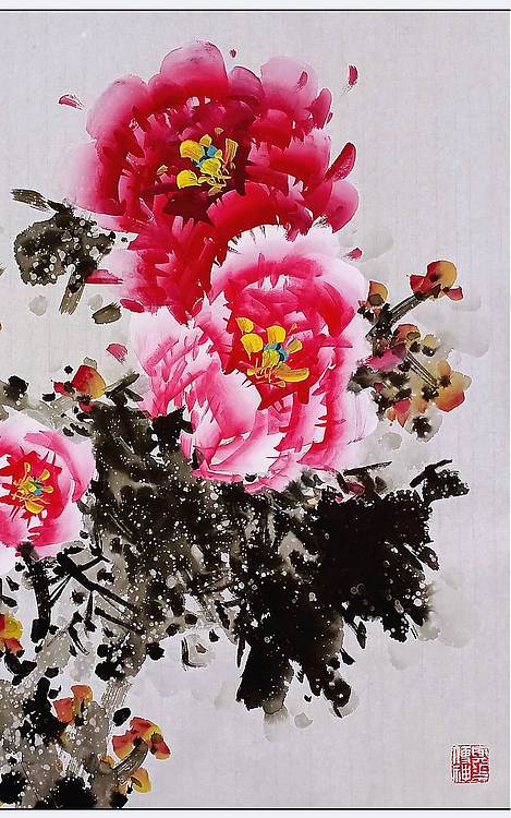 高晓林 （5495）国家一级美术师江苏省美协会员，斗方牡丹