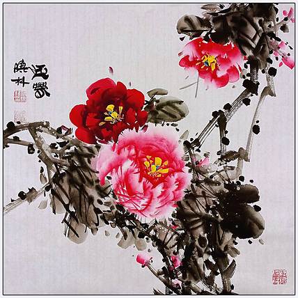 高晓林 （5494）国家一级美术师江苏省美协会员，斗方牡丹