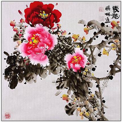 高晓林 （5493）国家一级美术师江苏省美协会员，斗方牡丹