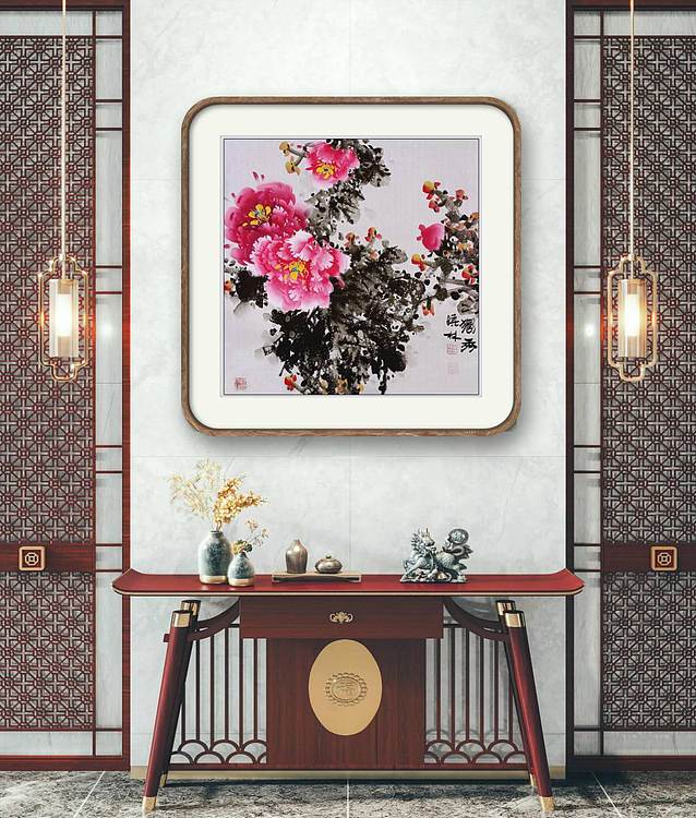 高晓林 （5498）国家一级美术师江苏省美协会员，斗方牡丹