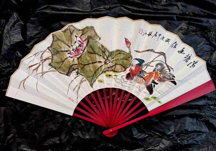 当代著名书画家 醉墨 朱毅江扇面花鸟画