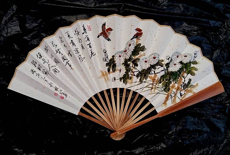 当代著名书画家 醉墨 朱毅江扇面花鸟画