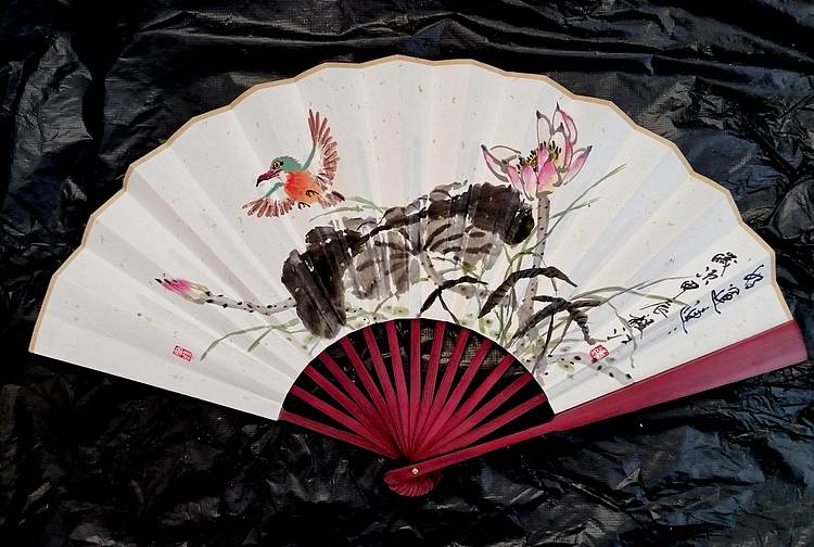 当代著名书画家 醉墨 朱毅江扇面花鸟画