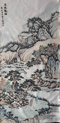 周植筠 深林观瀑