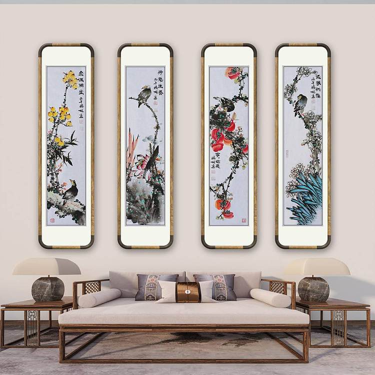 高晓林 （5523）国家一级美术师，江苏省美协会员，4条屏《春华秋实