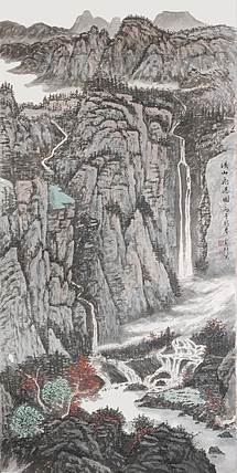 云海松涛 溪山飞瀑图