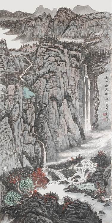 云海松涛 溪山飞瀑图