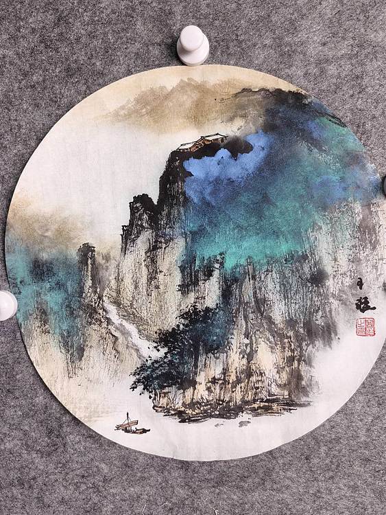 四张小泼彩山水