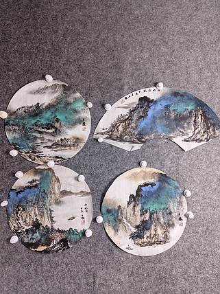 四张小泼彩山水