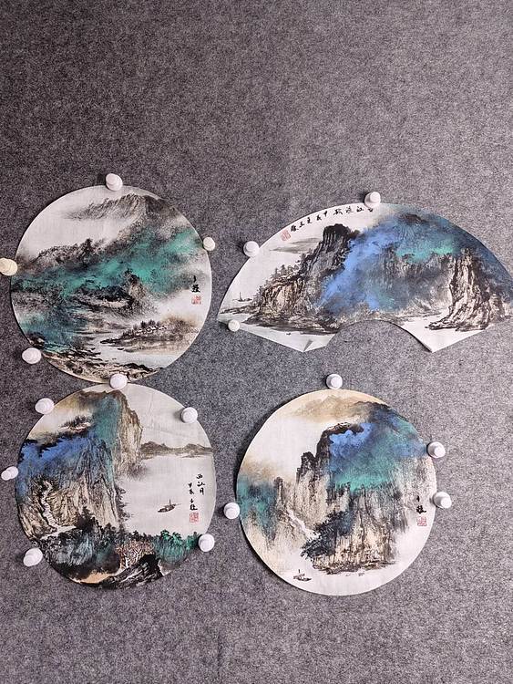 四张小泼彩山水