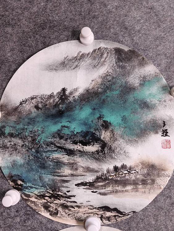 四张小泼彩山水