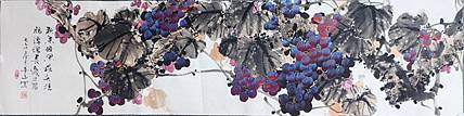 梦山重彩四尺对开葡萄作品
