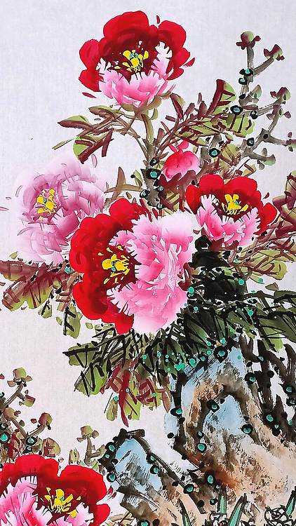 高晓林 四尺中堂玄关牡丹图一一5571