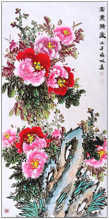高晓林 四尺中堂玄关牡丹图一一5572