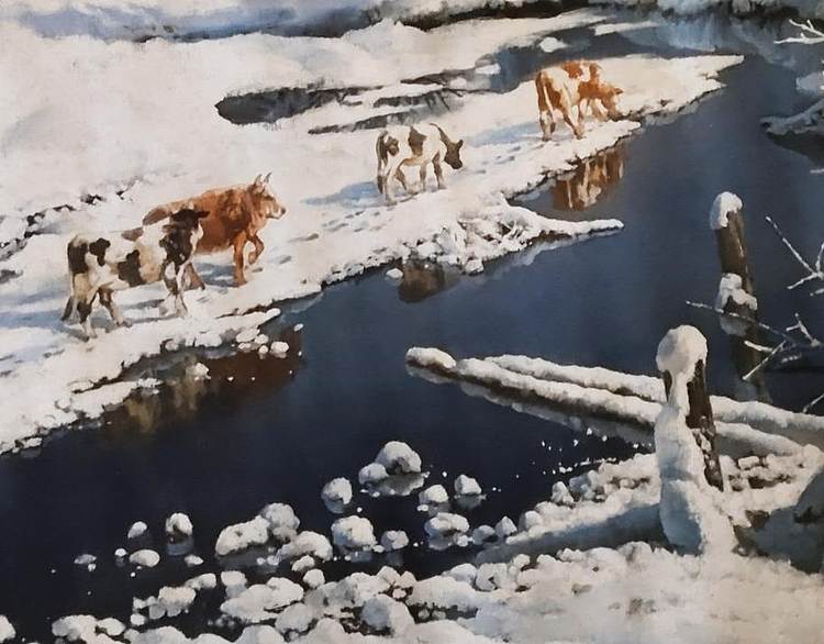 胡冰 纯手绘精品油画《冬季》