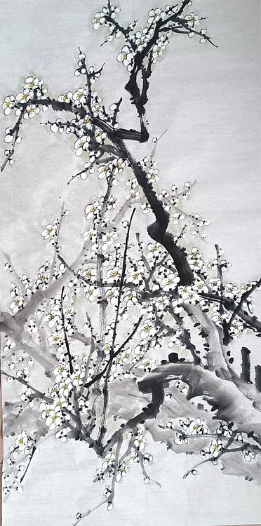 山东省美协会员 闫友会 四尺白梅未落款