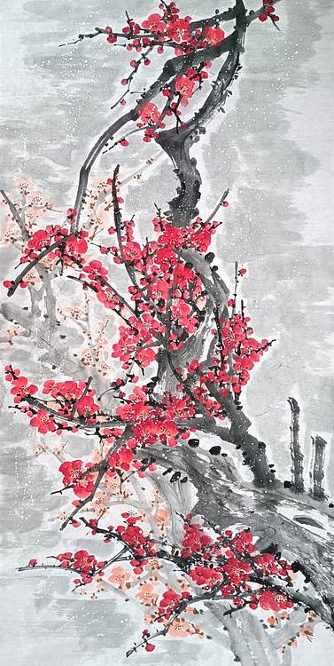 山东省美协会员 闫友会 四尺红梅未落款