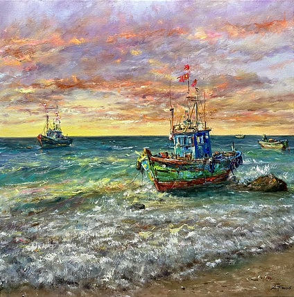 梁峰 霞海渔舟