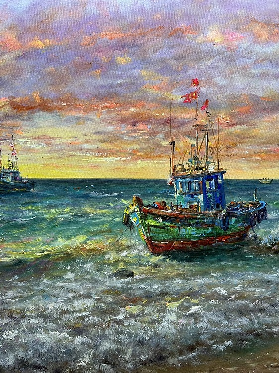 梁峰 霞海渔舟