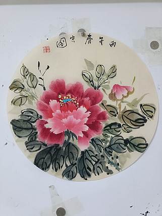 何守国 团扇牡丹