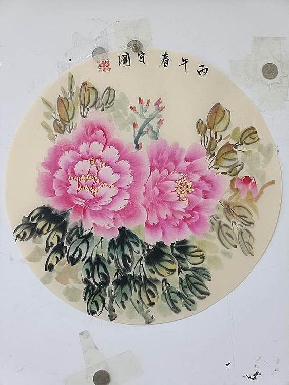 何守国 团扇牡丹