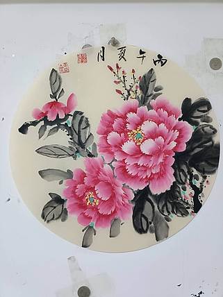 何守国 团扇牡丹