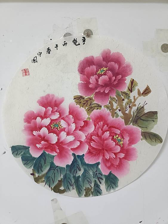 何守国 团扇牡丹