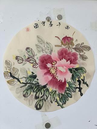 何守国 团扇牡丹