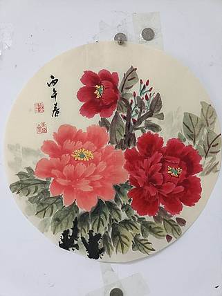 何守国 团扇牡丹