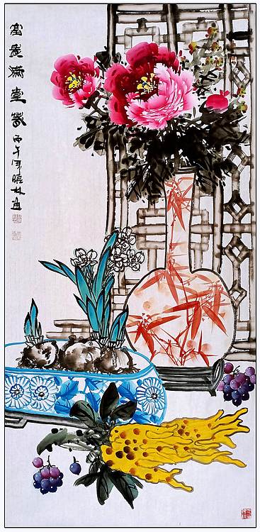 高晓林 四尺中堂玄关画《富贵满堂春》（5623）