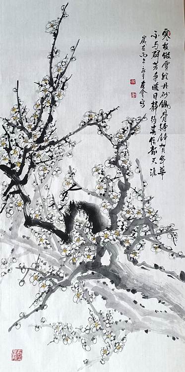 山东省美协会员 闫友会 寒枝傲雪绽丹砂
