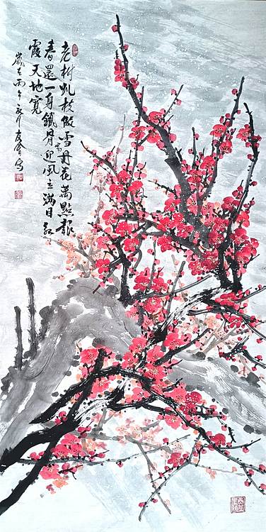 山东省美协会员 闫友会 老树虬枝傲雪寒