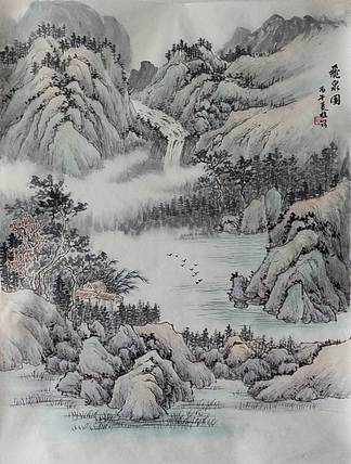 周植筠 飞泉图
