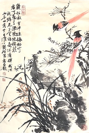 中国书法家协会会员 朱国好 四友双绶兰为主