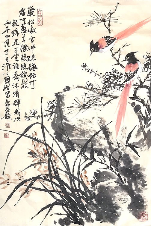 中国书法家协会会员 朱国好 四友双绶兰为主