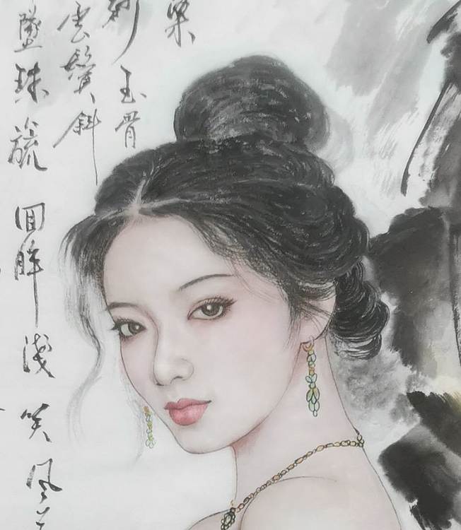 国家一级美术师 郑辉贤 墨染轻纱玉臂柔