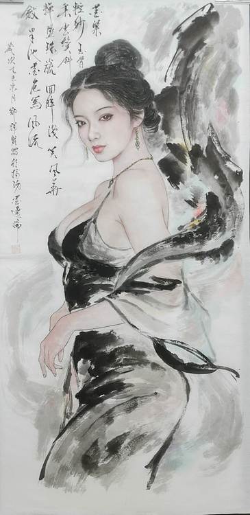 国家一级美术师 郑辉贤 墨染轻纱玉臂柔